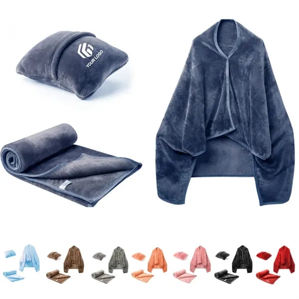 Travel home set wearable soft 2-in-1 shawl blanket pillow
