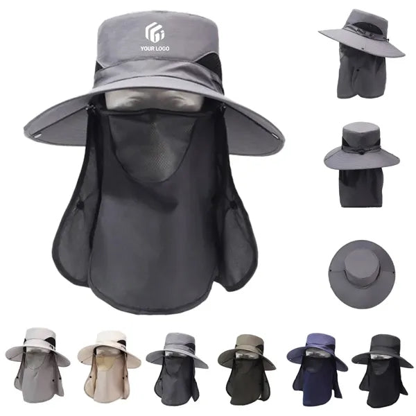Outdoor UV protection wide brim sun hat with face cover