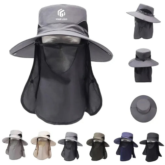 Outdoor UV protection wide brim sun hat with face cover