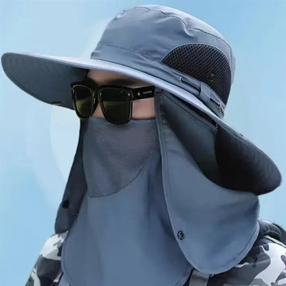 Outdoor UV protection wide brim sun hat with face cover