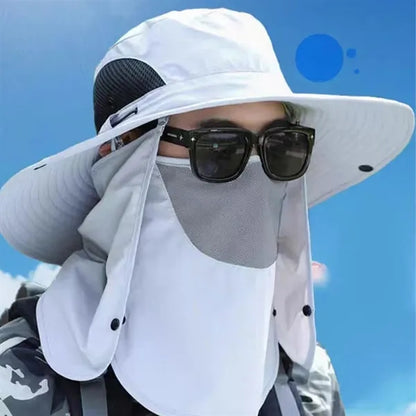 Outdoor UV protection wide brim sun hat with face cover