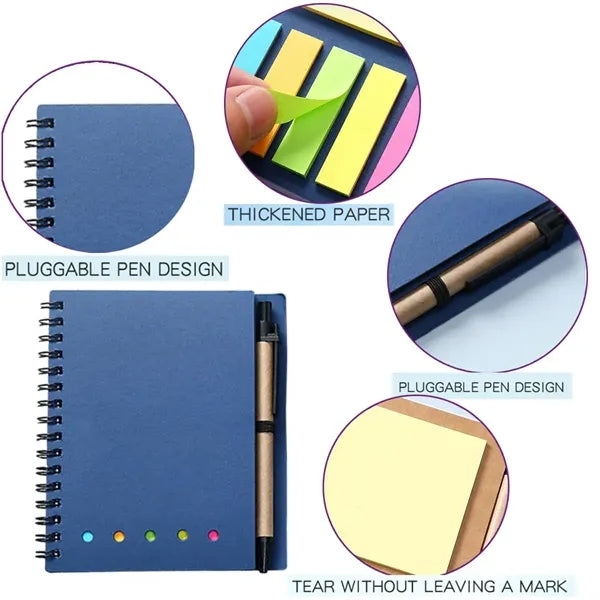 Pocket kraft paper cover sticky note spiral notebook notepad