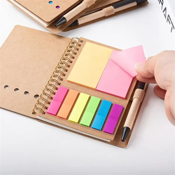 Pocket kraft paper cover sticky note spiral notebook notepad