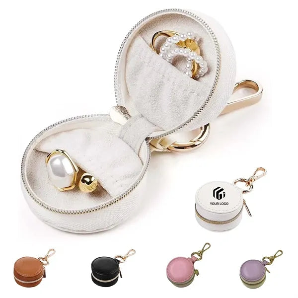 Portable zip travel jewelry case ring holder with keychain