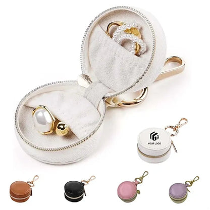 Portable zip travel jewelry case ring holder with keychain