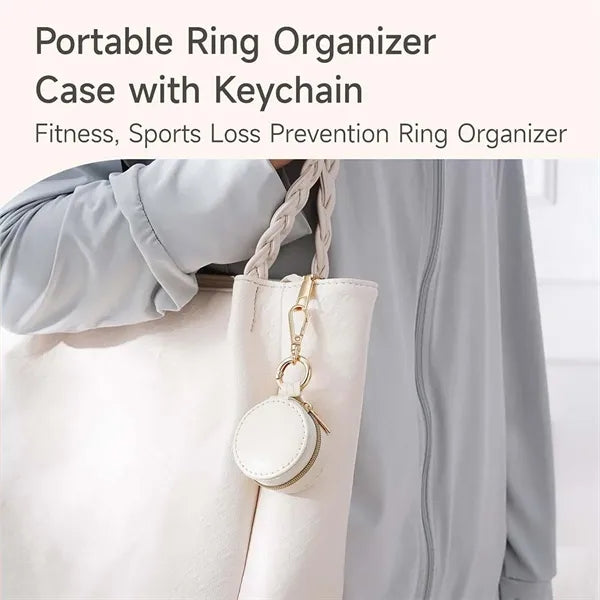 Portable zip travel jewelry case ring holder with keychain