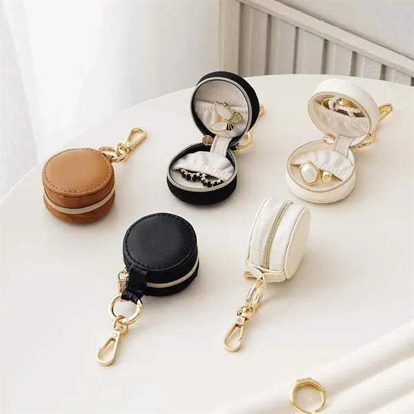 Portable zip travel jewelry case ring holder with keychain