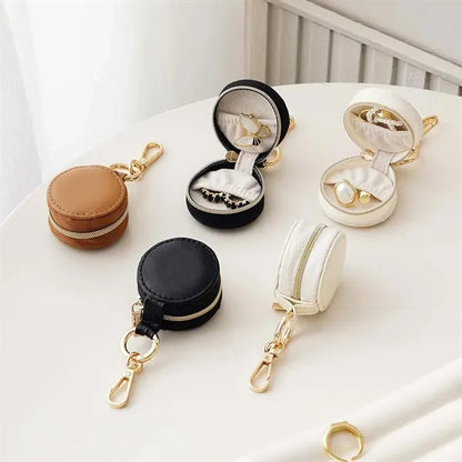 Portable zip travel jewelry case ring holder with keychain