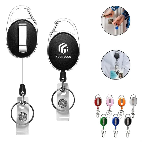 Multipurpose carabiner reel clip retractable badge holder
