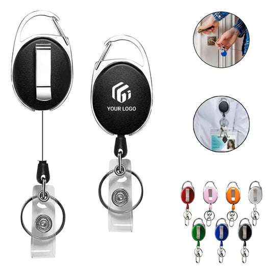 Multipurpose carabiner reel clip retractable badge holder