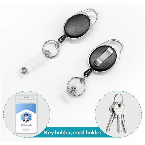 Multipurpose carabiner reel clip retractable badge holder