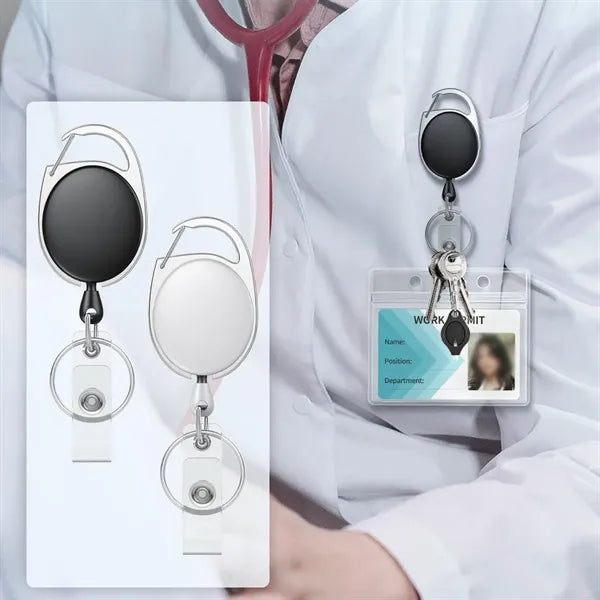 Multipurpose carabiner reel clip retractable badge holder