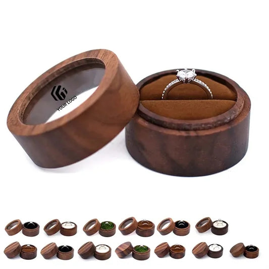 Wedding birthday portable wooden ring box with clear window