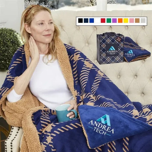 Blue/Tan Plaid Mink Fleece Sherpa Throw Blanket