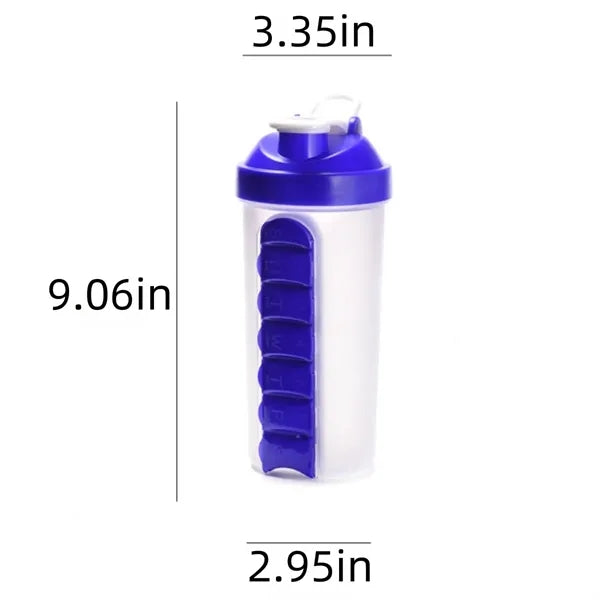 24 Oz. Portable Protein Shaker Cup With Day Pill Organizer