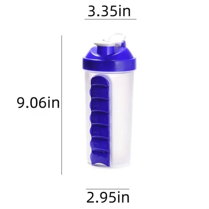 24 Oz. Portable Protein Shaker Cup With Day Pill Organizer