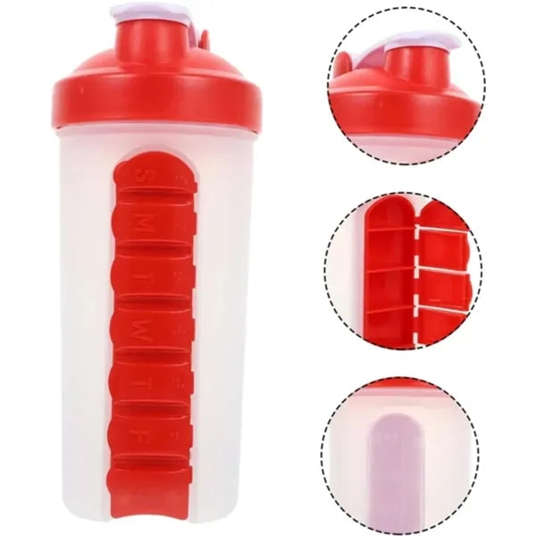 24 Oz. Portable Protein Shaker Cup With Day Pill Organizer