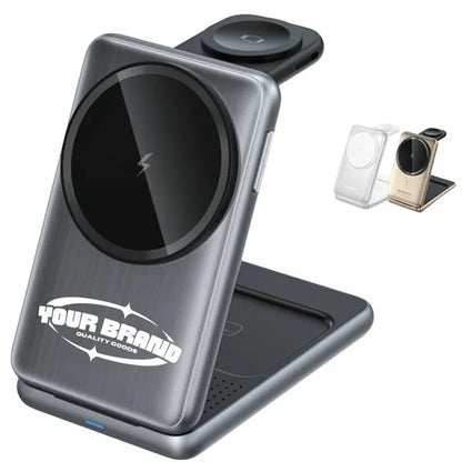 Portable Metallic Foldable 3 in 1 Wireless Charging Station