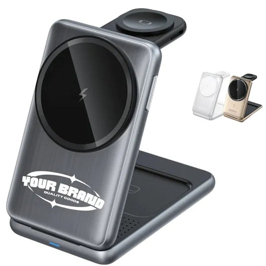 Portable Metallic Foldable 3 in 1 Wireless Charging Station