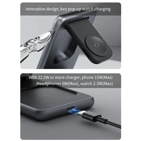 Portable Metallic Foldable 3 in 1 Wireless Charging Station