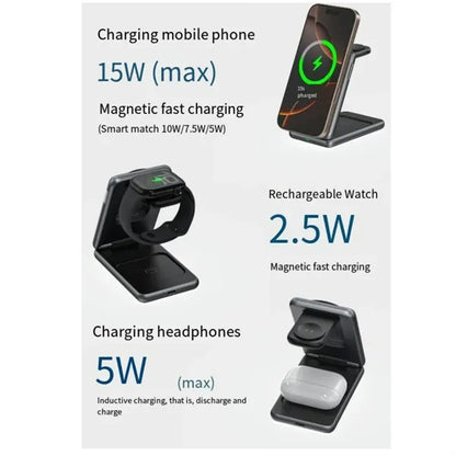 Portable Metallic Foldable 3 in 1 Wireless Charging Station