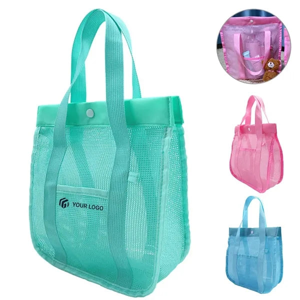 Foldable sandproof mesh pool tote beach bag with pockets