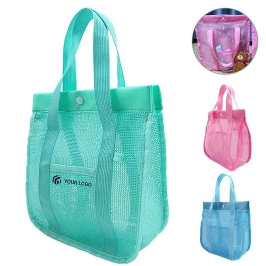 Foldable sandproof mesh pool tote beach bag with pockets