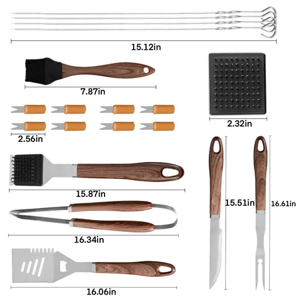 27 Pieces Outdoor Camping Stainless Steel BBQ Tool Set