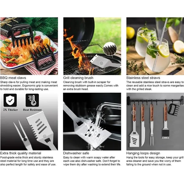 27 Pieces Outdoor Camping Stainless Steel BBQ Tool Set