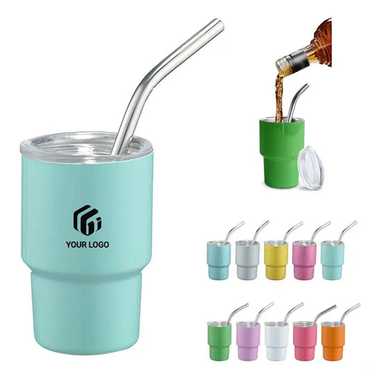 3 oz portable stainless steel mini shot glass with straw