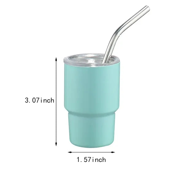 3 oz portable stainless steel mini shot glass with straw