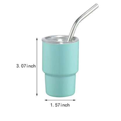 3 oz portable stainless steel mini shot glass with straw