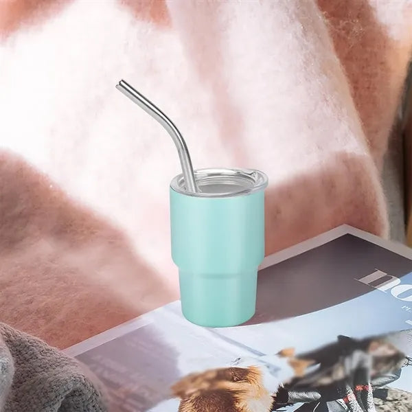 3 oz portable stainless steel mini shot glass with straw