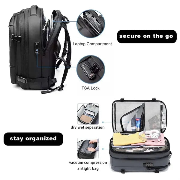 Travel anti theft expandable vacuum compression backpack