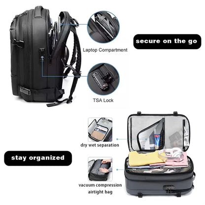 Travel anti theft expandable vacuum compression backpack