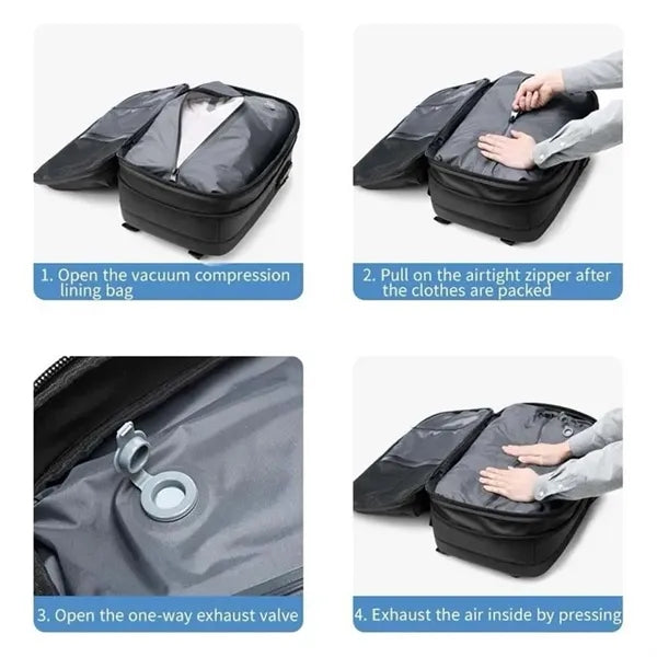 Travel anti theft expandable vacuum compression backpack
