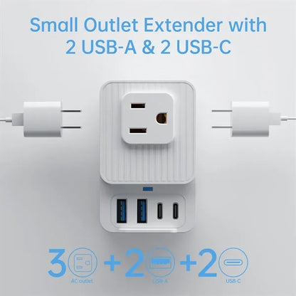 Portable home office multi plug wall outlet extender adapter