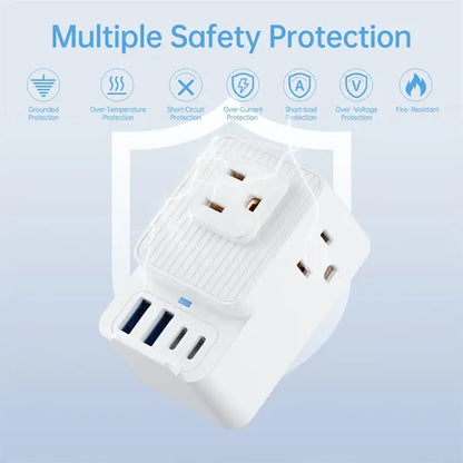 Portable home office multi plug wall outlet extender adapter