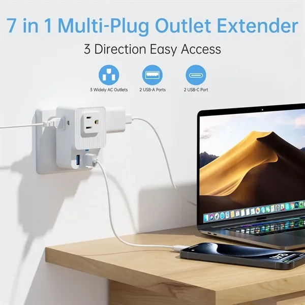Portable home office multi plug wall outlet extender adapter