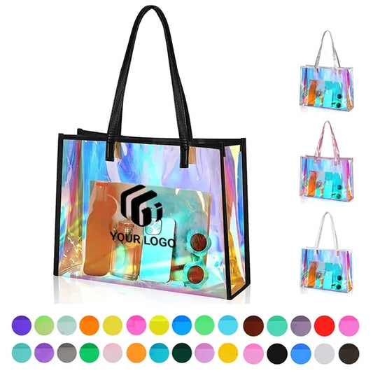 Large iridescent beach stadium travel handbag clear tote bag