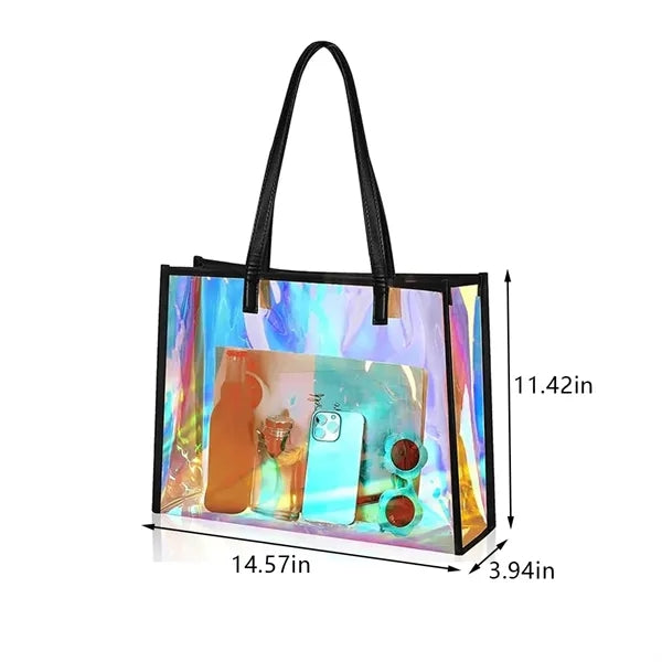 Large iridescent beach stadium travel handbag clear tote bag