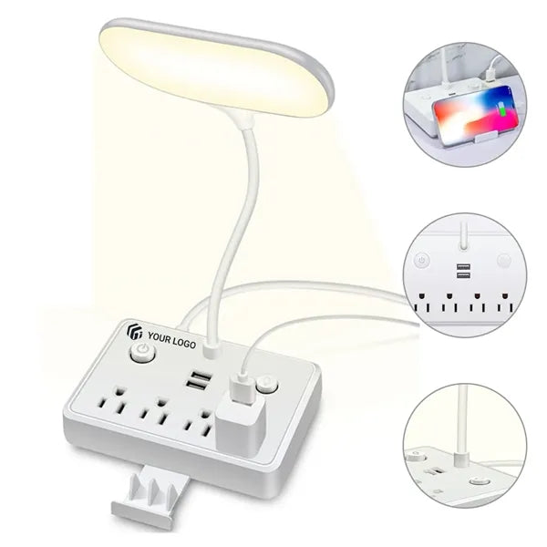Eye-caring home office power strip outlet desk lamp