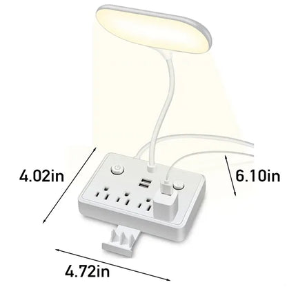 Eye-caring home office power strip outlet desk lamp