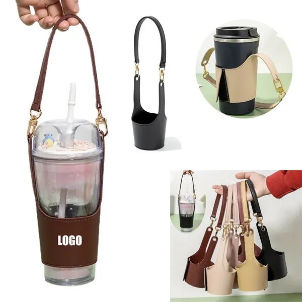 Leather Glass Cup Sleeve with Strap