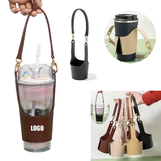 Leather Glass Cup Sleeve with Strap