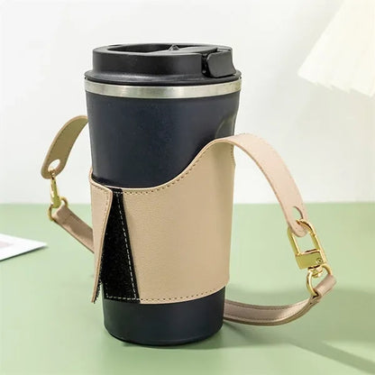 Leather Glass Cup Sleeve with Strap