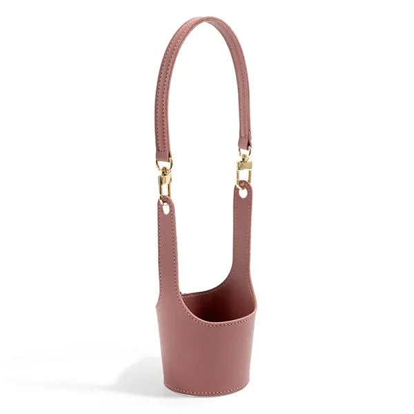 Leather Glass Cup Sleeve with Strap