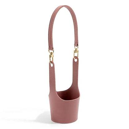 Leather Glass Cup Sleeve with Strap