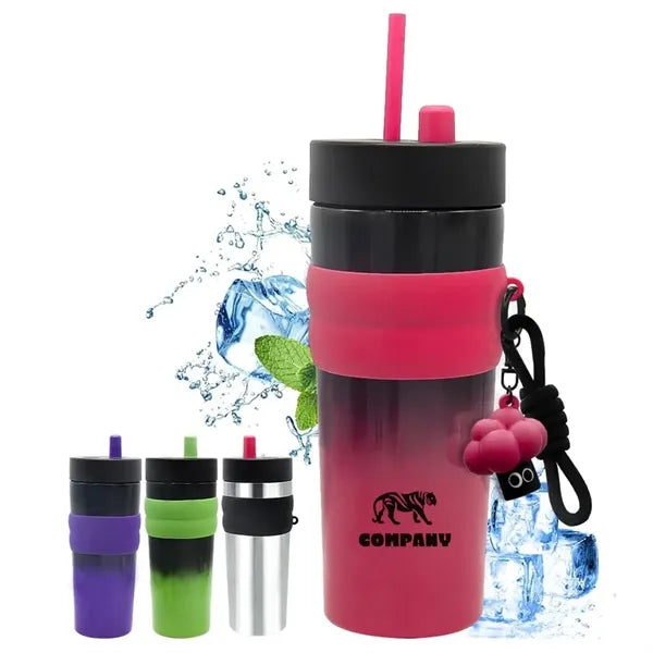 Stainless Steel Vacuum Insulated Bottle with Straw & Strap