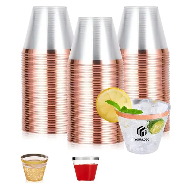 9oz Clear Wedding Party Cocktail Gold Rimmed Plastic Cup